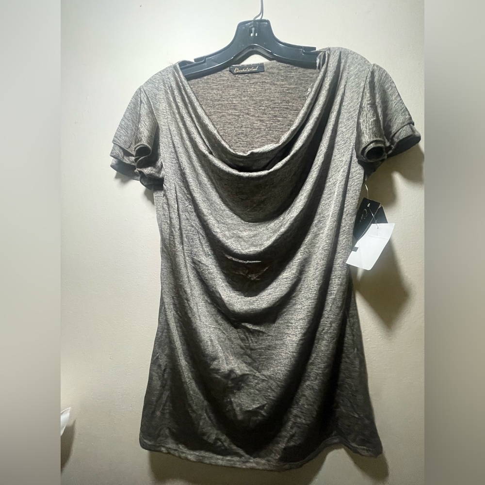Gray Draped Short Sleeve Tunic